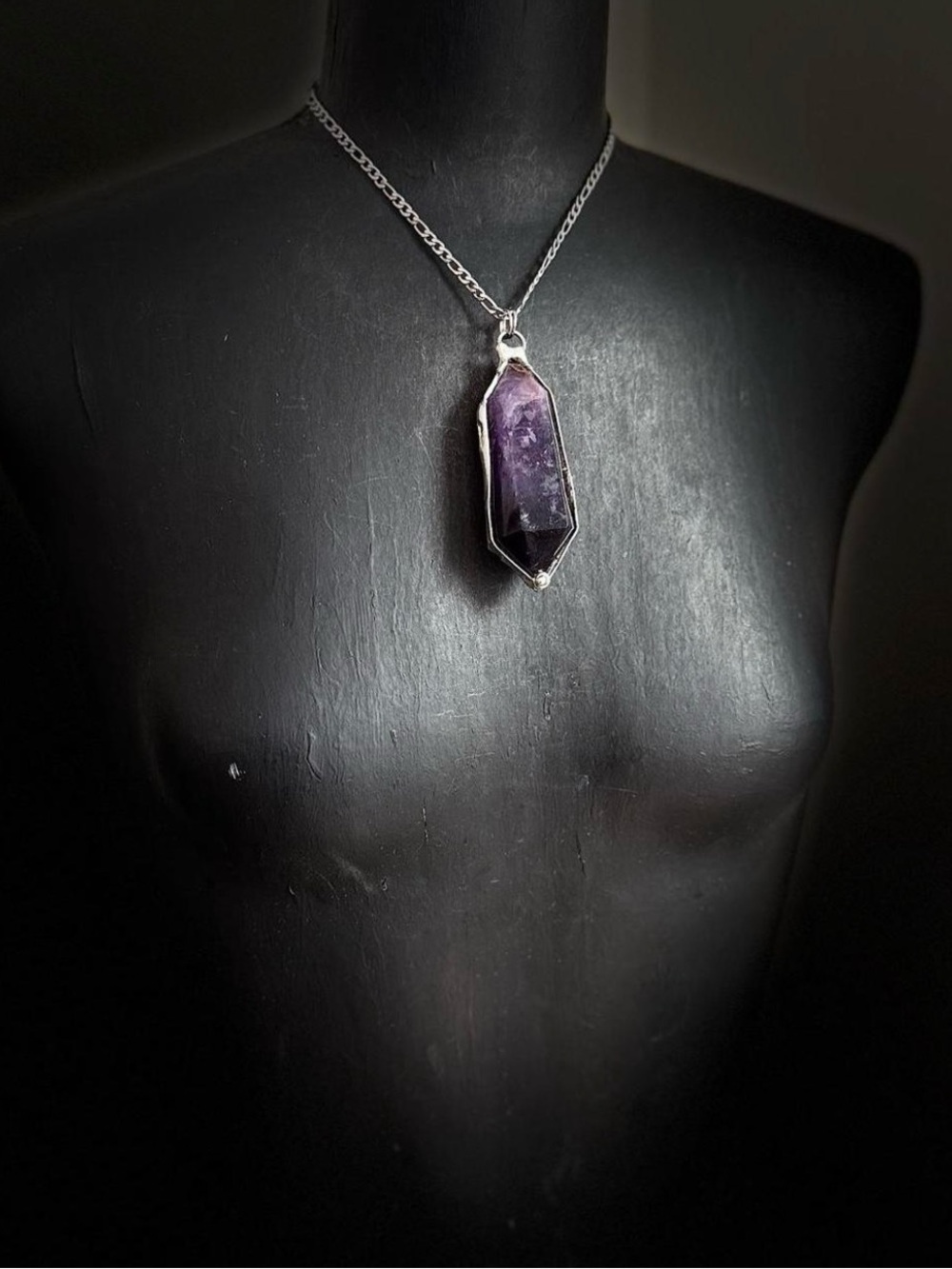 Amethyst Point Pendant Necklace statement jewelry handmade witchy boho style